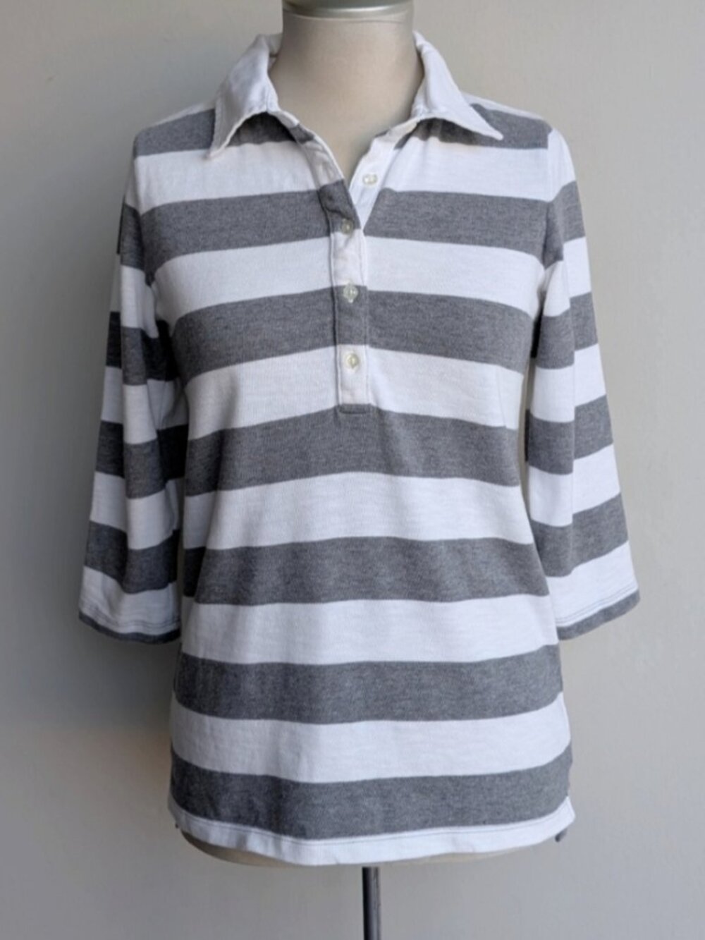 GAP 100% Cotton Striped Gray and White Polo Shirt